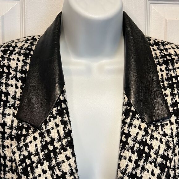 Sterling Stall Sport‎ Wool Blend Leather Collar Black/White Blazer Size 14P - Picture 2 of 16